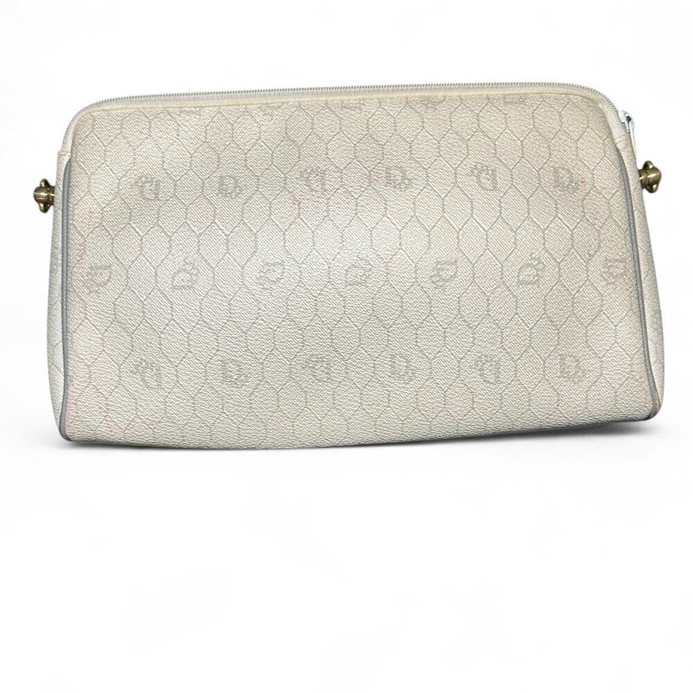 Christian Dior Honeycomb Coated Canvas Makeup Pouch Clutch - White/Cream, Grey - Picture 2 of 14